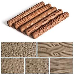 5 pçs ferramentas de cerâmica escultura em madeira cerâmica textura de madeira rolo lama em relevo padrão gravado haste lama rolo - Image 3