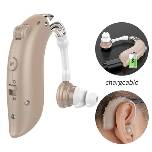 Aparelho Auditivo Recarregável com Carregador e Controle de Volume Bluetooth para Idosos e Pessoas com Deficiência Auditiva