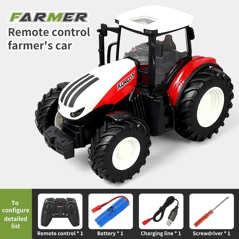 Rc trator reboque com led farol fazenda brinquedos 2.4ghz 1/24 controle remoto caminhão do carro simulador de agricultura para crianças menino presente - Image 1