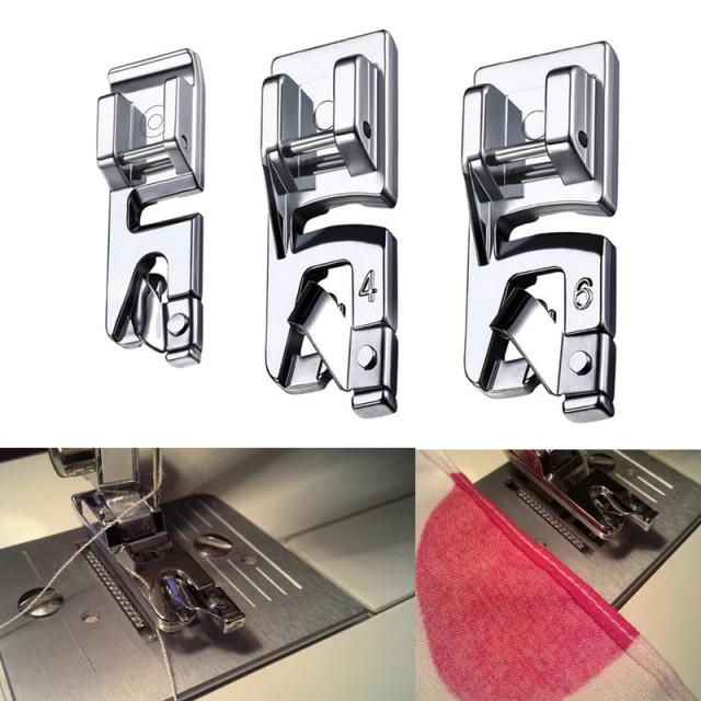 Chapinha Enrolada para Máquina de Costura Doméstica 7307 - Acessórios com Espessuras de 3mm, 4mm e 6mm