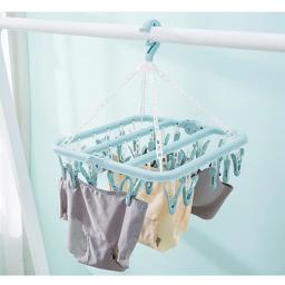 Cabide dobrável para secar roupas, 32 clipes, crianças e adultos, secador de roupas à prova de vento, meias, roupa íntima, prateleira de secagem de plástico - Image 4
