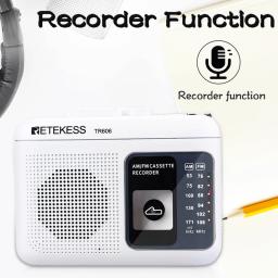 Gravador de voz portátil com microfone externo embutido, rádio de reprodução de cassetes, FM e AM, suporte a gravação - Image 5