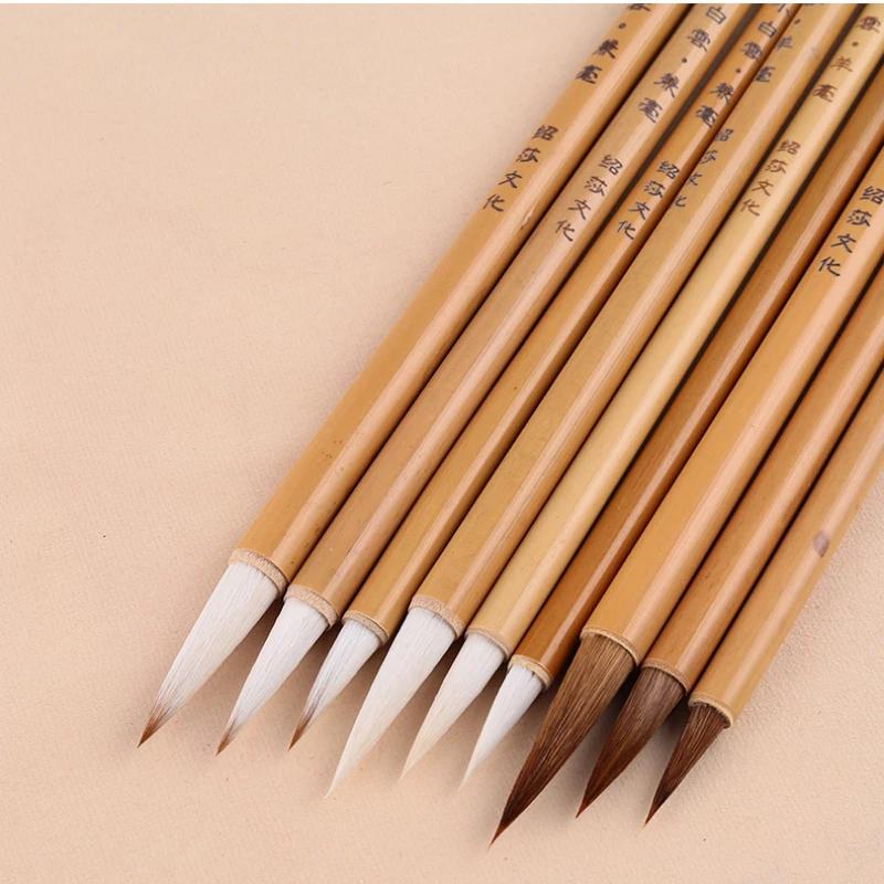 Pincel de escrita de bambu para pintura a tinta aquarela caligrafia chinesa pincéis caneta conjunto lobo lã múltipla escova de cabelo tinta china - Image 1