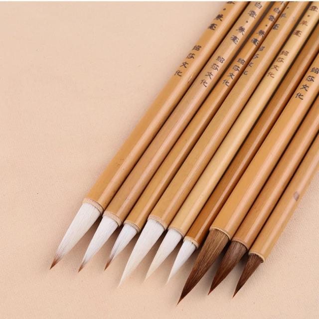 Pincéis de Bambú para Caligrafia Chinesa e Pintura em Aquarela - Conjunto com Escovas de Lã Múltiplas e Canetas para Tinta China