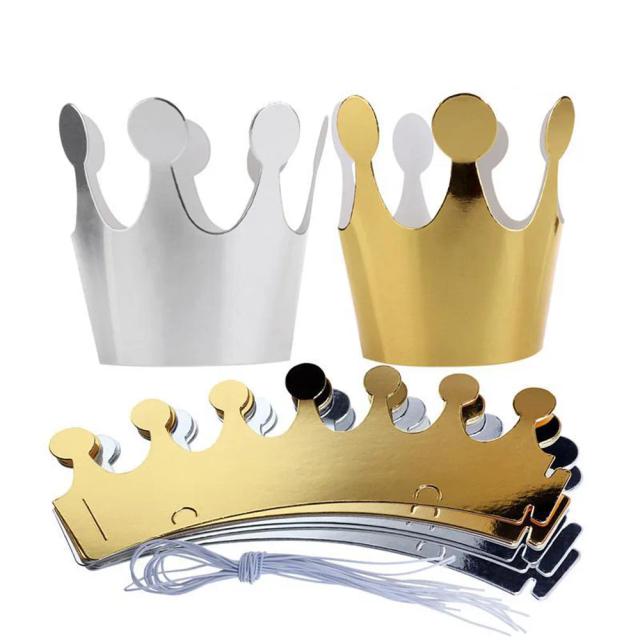 Chapéus de Papel Happy Birthday com 5 Peças em Coroa de Ouro para Festas Infantis