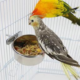 Aço inoxidável Papagaio Alimentação Cup, Pássaro Prato De Comida, Gaiola De Água Tigela, Braçadeira Titular, Cockatiel Periquito Periquito - Image 2