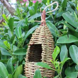 Casa de pássaro pendurado fibra natural finch ninho de pássaro cabana gaiola ao ar livre abrigo hideaway ninho de pássaro - Image 2
