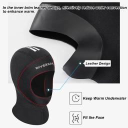 Chapéu de mergulho antiderrapante de neoprene para homens e mulheres, boné de natação profissional, traje à prova de frio para inverno, capa de cabeça unissex 3mm - Image 4