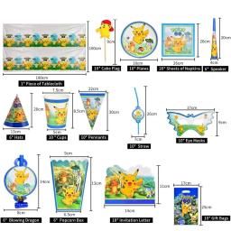 Pokemon tema de aniversário Fontes do partido Decorações Balão Bolo Bandeira Cartão De Convite Gift Table Backdrop Banner Toy Para Boy - Image 5