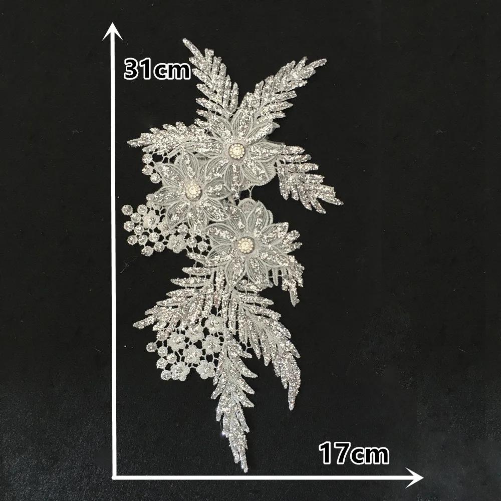 Aplicação de flores em 3d, gola de renda com strass, tecido de renda, bordado, materiais de artesanato, vestido tudo para costura, acessórios - Image 1