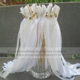 Venda quente estilo d creme laço casamento fita vara varinhas para decoração de casamento 50/20/10 pces/lot - Image 4