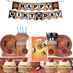 Conjunto de artigos para festas de basquete banner pratos copos guardanapos toalha de mesa bolo toppers tema esporte festa de aniversário decoração meninos - Image 5