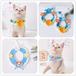 Super bonito mão-tecido moda gato babador acessórios colorido pequeno animal malha lã colarinho pet cachecol suprimentos para filhote de cachorro gatinho - Image 2