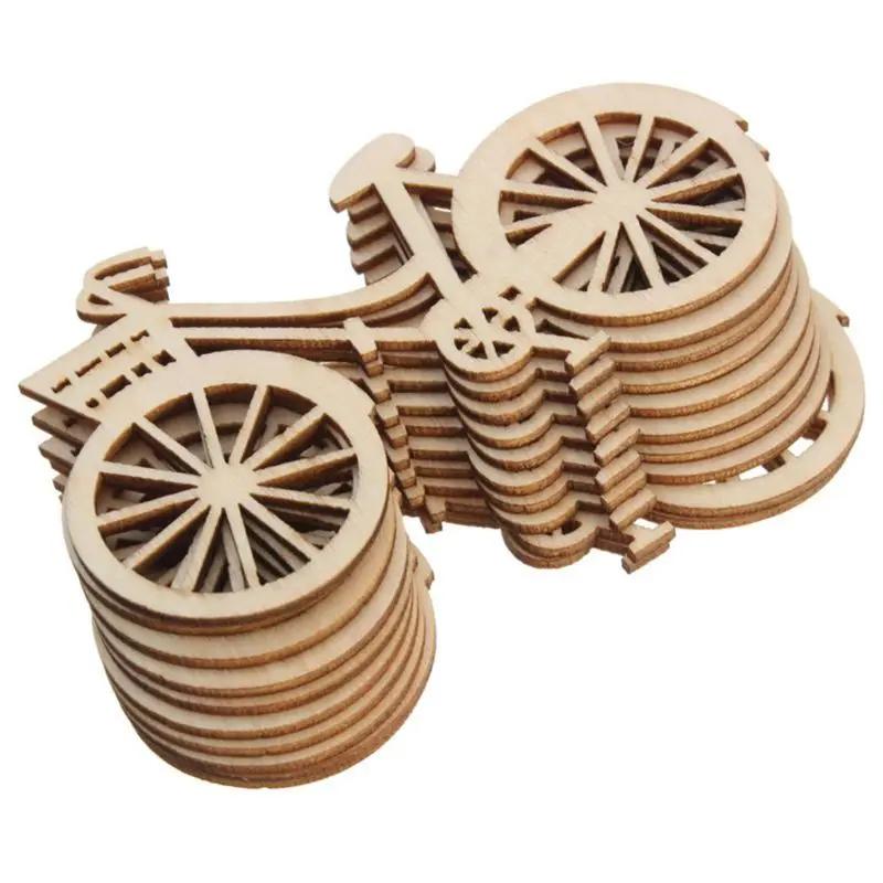 Fatias de folheado de bicicleta de madeira, fatias de folheado para faça você mesmo, ornamento de artesanato, tema de festa de casamento, decoração de casa, presente com 10 peças - Image 1