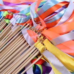 Varinhas de fita colorida para decoração do casamento, Vara com sinos, 50pcs por lote - Image 5