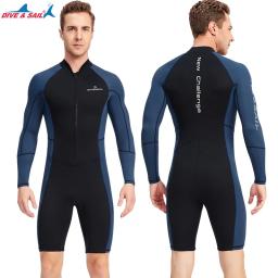 Wetsuits masculinos 1.5/mm neoprene 0.5mm lycra frente zip manga longa shorty mergulho pele snorkeling, surf, canoagem, natação - Image 1