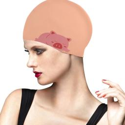 Touca de natação de borracha de silicone, gorro de cabelo longo impermeável com desenho para esportes aquáticos, acessórios de natação para meninos, crianças, homens e mulheres, unissex - Image 4