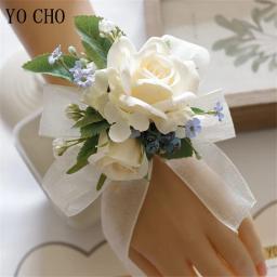 Marfim pulso corsage dama de honra irmãs artesanal flor artificial de seda rosa pulseira flores para casamento dança festa decoração - Image 1