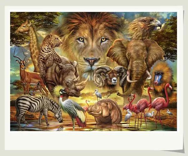 Kits de Bordado de Animais Selvagens Africanos em Lona Branca para Ponto Cruz Artesanal 16CT, 18CT e 14CT