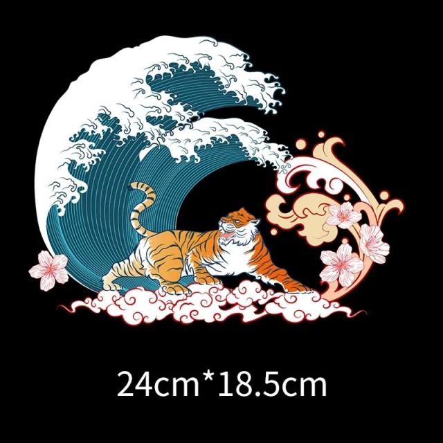 Vinil de Transferência de Calor Adesivos DIY com Montagem de Paisagens do Monte Fuji, Onda do Oceano e Guindaste Koi para Roupas