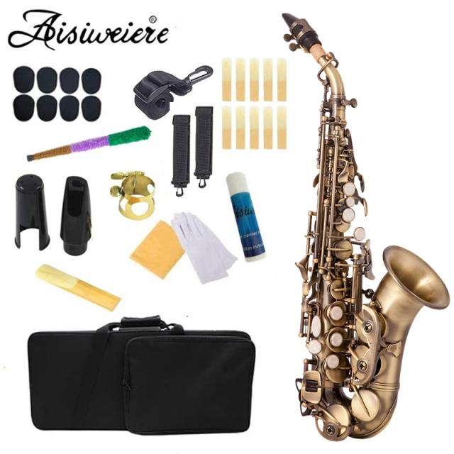 Saxofone Soprano Bb Vintage em Latão com Estojo Completo, Acessórios de Limpeza e Luvas