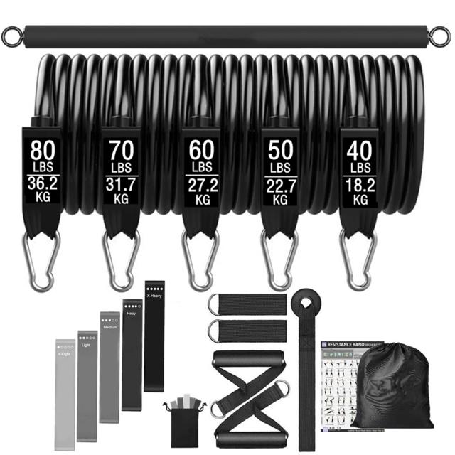 Barra de Treino Fitness com Bandas de Resistência - Equipamento Versátil para Yoga, Pilates e Musculação em Casa