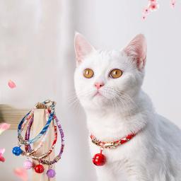Suprimentos para animais de estimação gato sinos acessórios para animais de estimação coleiras de gato shrinkable estilo japonês elástico sinos coleiras de gato anti-perdido bonito rabbi - Image 1