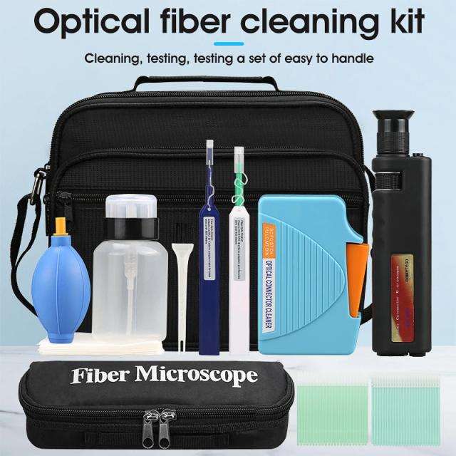 Kit Completo de Limpeza e Teste de Fibra Óptica com Ferramentas FTTH e Microscópio de Inspeção