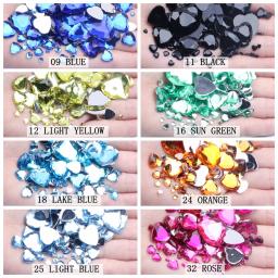 Formato de coração 12mm 30 / 200pcs strass acrílico costas planas facetas planas muitas cores para decoração de arte em unhas faça você mesmo - Image 6