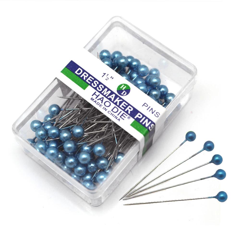 Agulhas de cabeça redonda pérola para fazer vestidos, pinos retos, posicionamento, ferramentas de costura coloridas, DIY, 38cm, 100pcs por caixa - Image 1