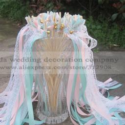 Venda quente estilo d creme laço casamento fita vara varinhas para decoração de casamento 50/20/10 pces/lot - Image 3