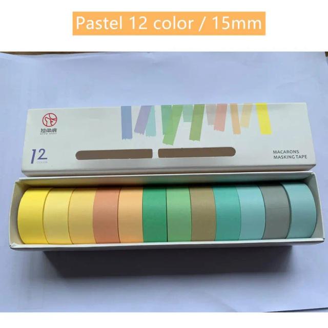 Fitas Washi em Cores Pastel: Conjunto de 12 Adesivos Decorativos para Diário e Projetos DIY, 7,5mm e 15mm