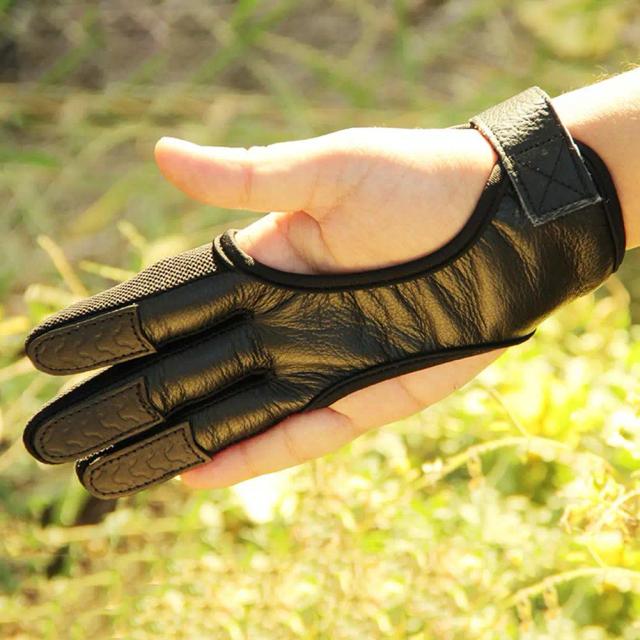 Luvas Profissionais de Couro para Tiro com Arco - 3 Dedos, Alta Elasticidade, Protetora e Ideal para Caça