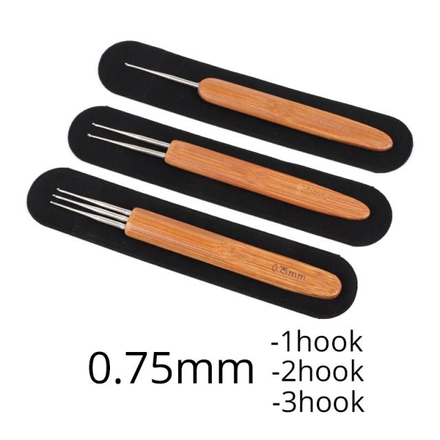Conjunto de Ferramentas para Dreadlocks: 3 Agulhas de Crochê de Madeira (0.5mm e 0.75mm) para Tranças Perfeitas