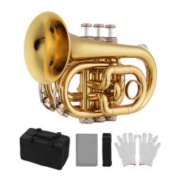 Muslady mini trompete de bolso, instrumento de vento de material de latão plano com luvas de boquilha, estojo de transporte - Image 6