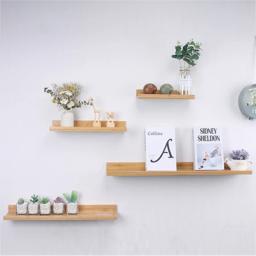 Prateleira de parede de bambu e madeira para decoração de casa, estante para livros, bonecas, prateleira para artesanato - Image 3