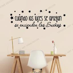 Quando as luzes desligar decalques de parede frases motivacionais espanhol com estrelas decoração do berçário vinil interior adesivos wz191 - Image 2