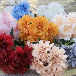 Europeu Artificial Floral Dália Bouquet, Margarida Seda Flores, Decoração Crisântemo para Casa, Casamento, Mesa De Jantar Presente, 7 Branch - Image 1