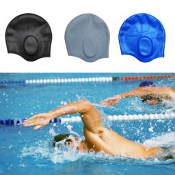 Touca de natação impermeável de silicone, elástica, design 3d, proteção de orelhas, cabelo longo, esportes, natação, chapéu de piscina, tamanho livre para homens e mulheres - Image 1