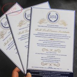 Convite de formatura alta qualidade branco e elegante, cartão de papel de algodão 900gsm, com papel-alumínio azul real e dourado, hi1158, 100 peças - Image 2
