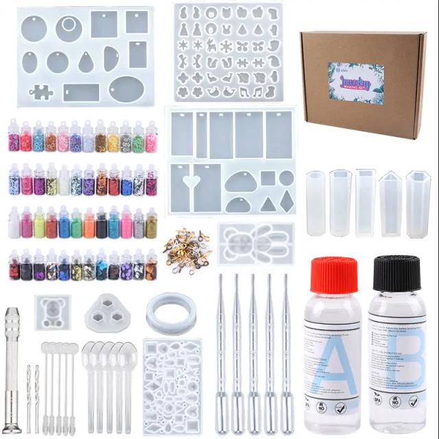Kit Completo para Criação de Jóias em Resina: Moldes de Silicone, Ferramentas e Cola Epóxi para Artesanato DIY