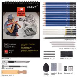 Esboço profissional desenho lápis set, carvão vegetal grafite vara, grafismo completo, kit de arte com zíper para artistas, 36pcs - Image 3