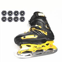 Ouro preto moda estudante patins inline sapatos de rolo com led brilho roda luz gelo lâmina inverno neve patinação meninos meninas - Image 1