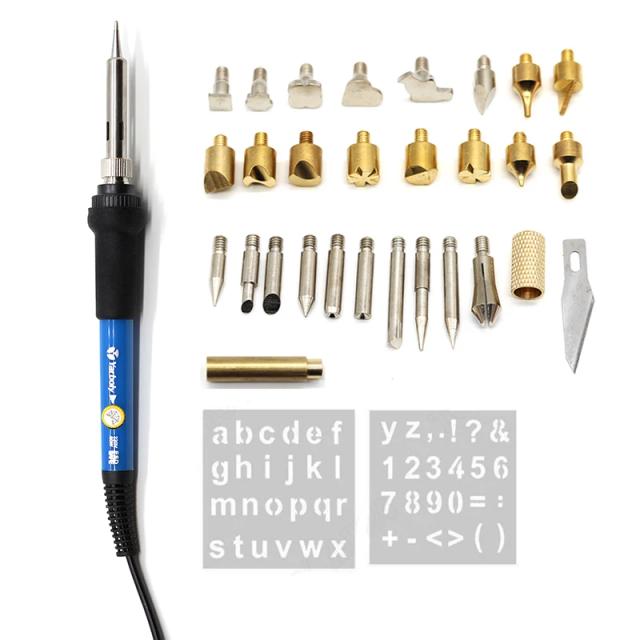 Kit de Pirografia 60W com Caneta para Queima de Madeira e Temperatura Ajustável para Esculturas e Gravações