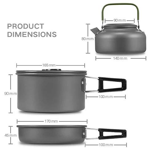 Conjunto Completo de Panelas para Acampamento e Piquenique: Inclui Chaleira e Utensílios para Caminhadas e Turismo