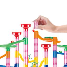 Blocos de construção de pista de corrida de mármore crianças labirinto 3d bola rolo brinquedo diy conjunto de montanha-russa de corrida de mármore 80/105/109/133pc presente de natal - Image 2
