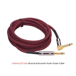 Cabo de guitarra de áudio para instrumento musical, reto em ângulo reto, banhado a ouro, plugues TS, PVC, 3 metros, 10 pés, 1/4 pol - Image 1