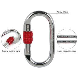 25kn escalada mosquetão parafuso travamento porta mosquetão resistente o-forma aço rede fivela escalada caminhadas acessórios - Image 3