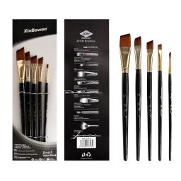5/6 pçs pincéis de pintura do artista conjunto profissional redondo ângulo plano filbert cabelo de náilon punho preto madeira pintura escova para aquarela - Image 2
