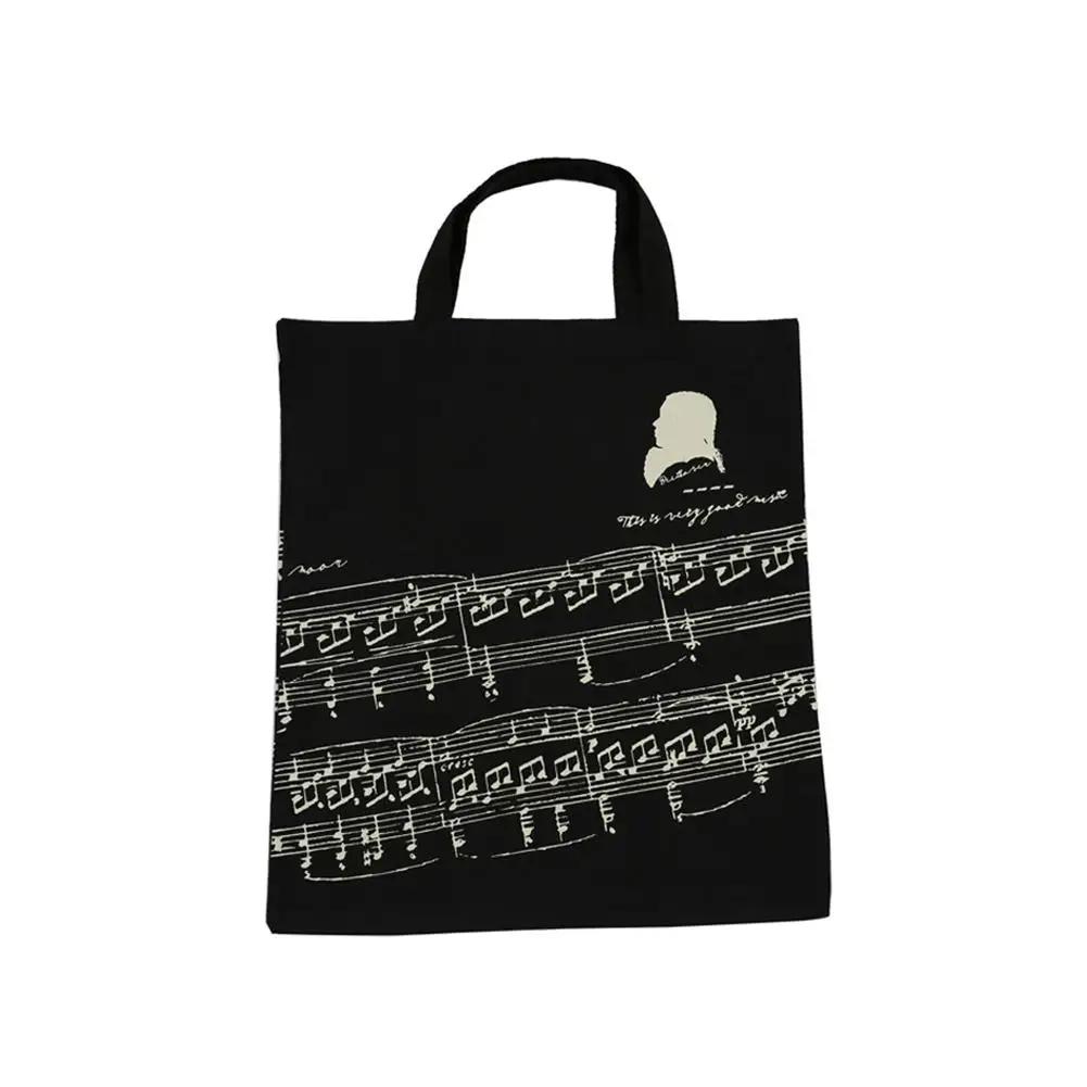 Bolsa de Mão Portátil de Algodão e Linho com Partitura Musical, Bolsa de Compras com Elementos Musicais, Padrão de Teclado, Instrumentos Musicais, Bolsa de Música - Image 1
